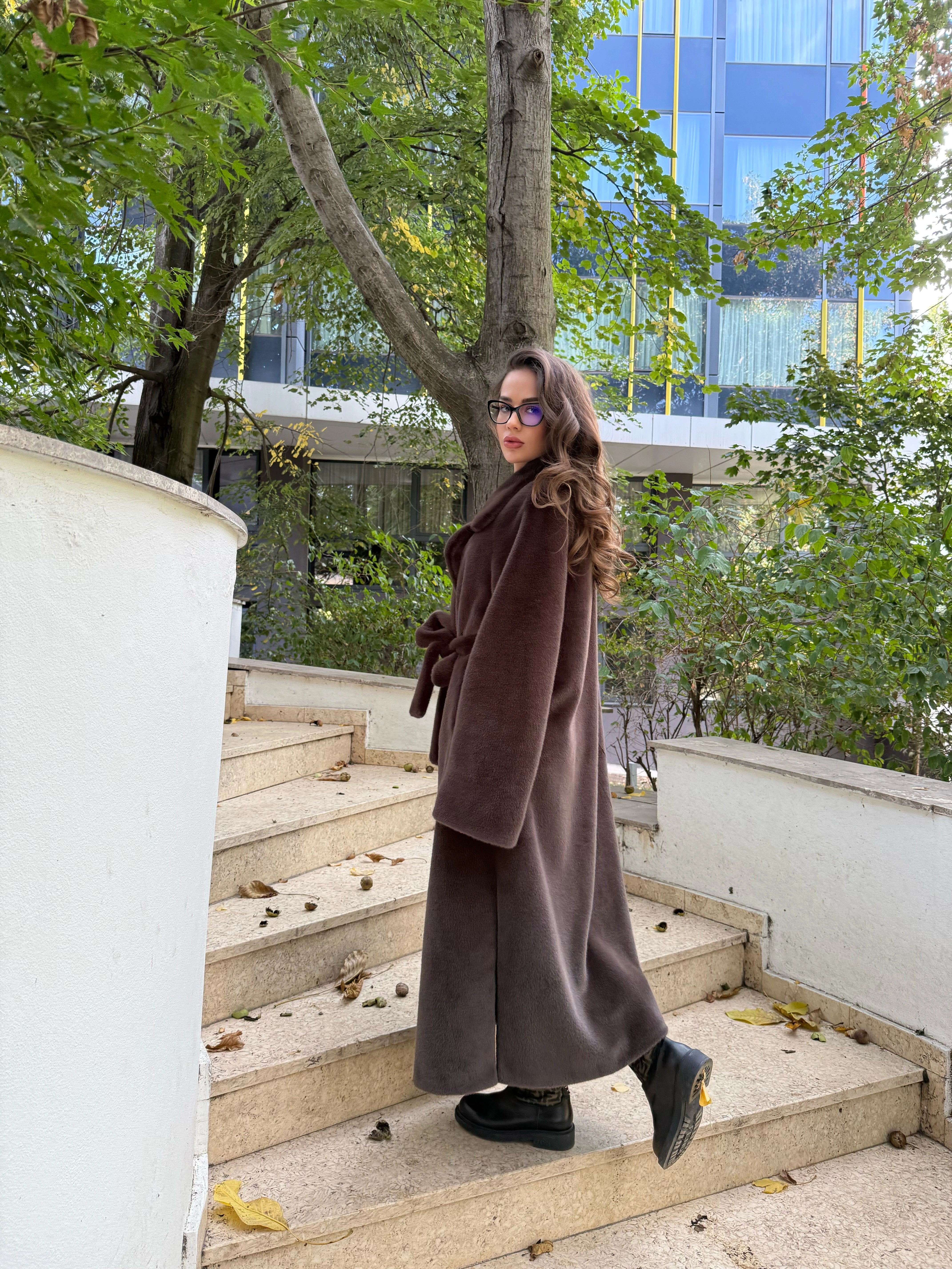 Haină lungă din Alcantara Premium cu Rever