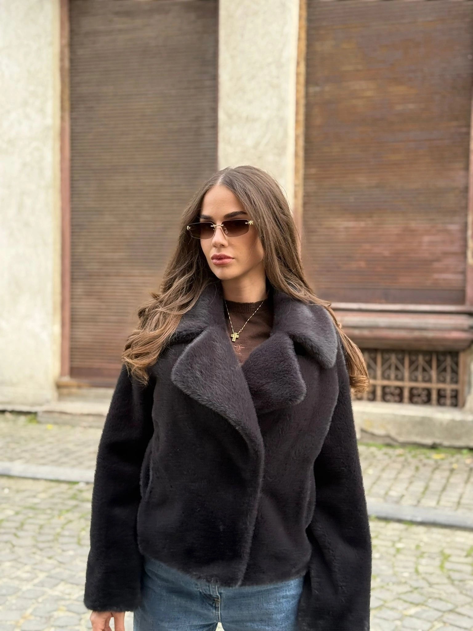 Haină scurtă din Alcantara Premium cu Vizon