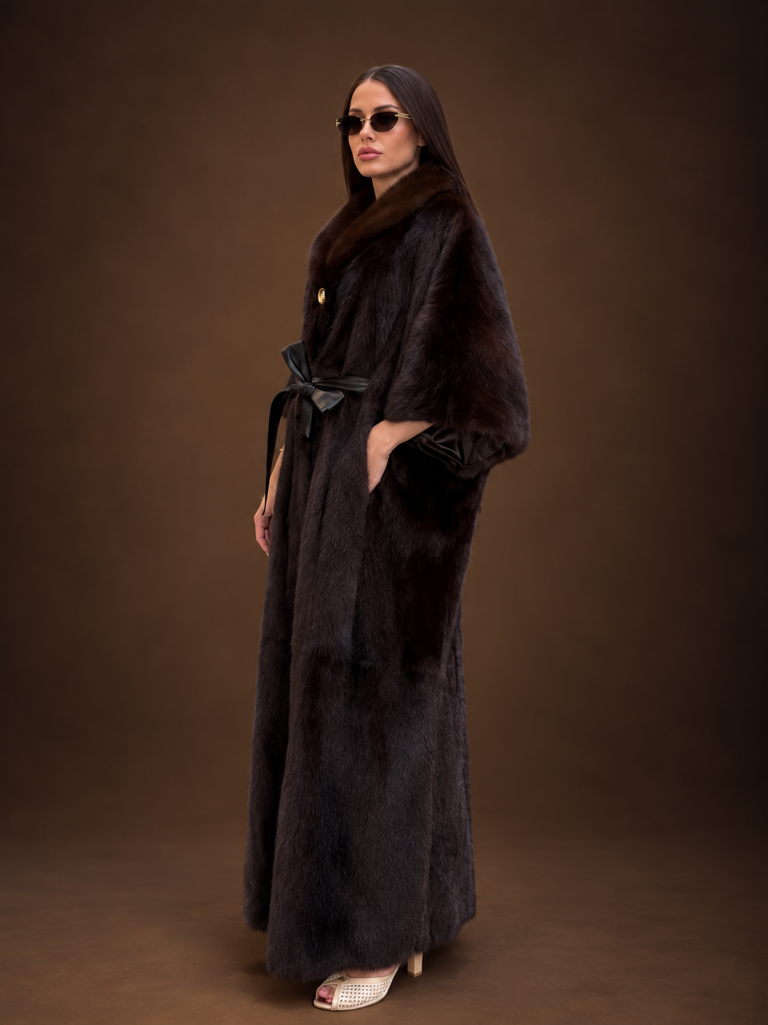 Haina de Blana Naturala de Vizon Dark Brown