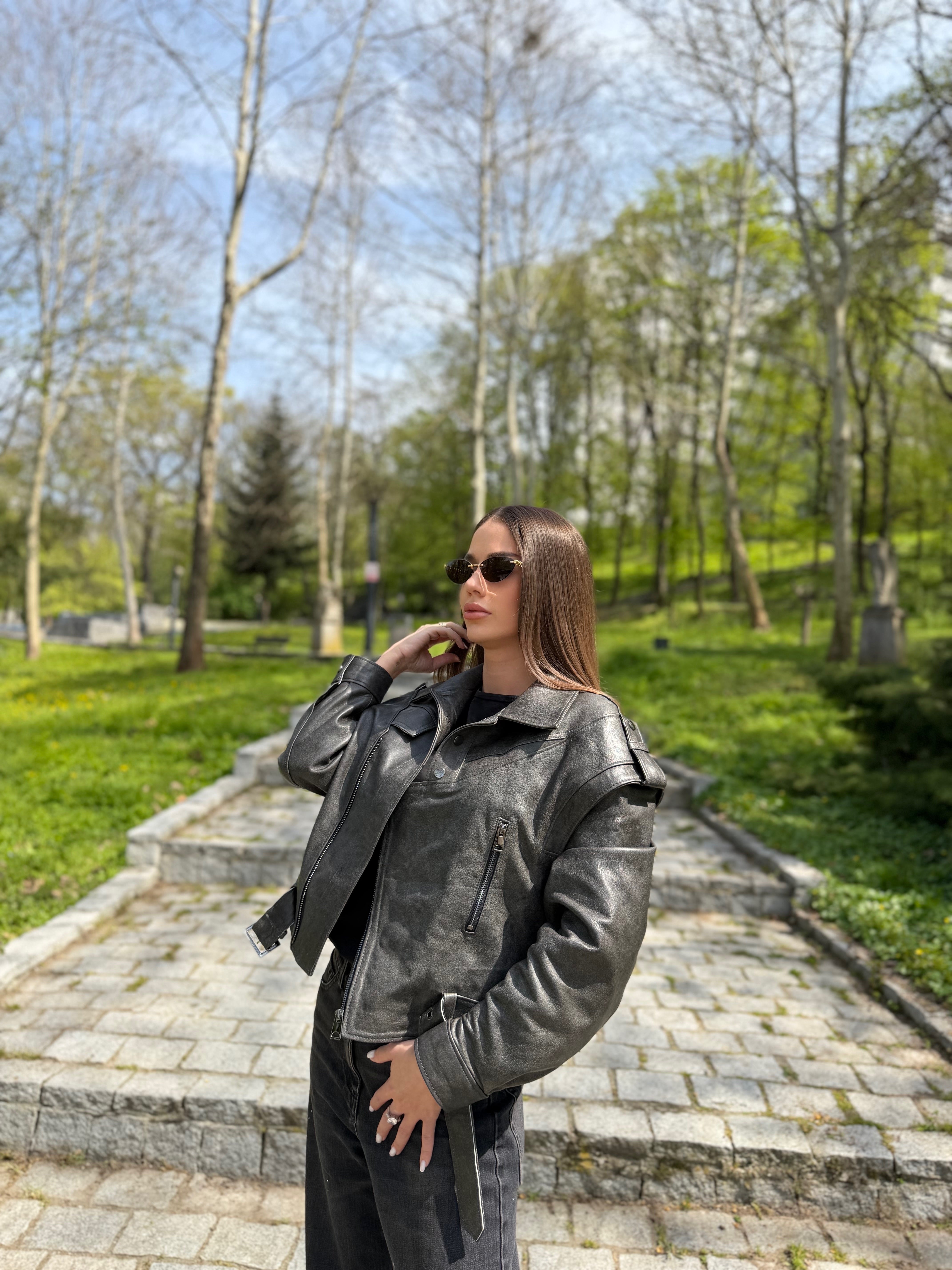 Geaca de Piele Naturala Oversized