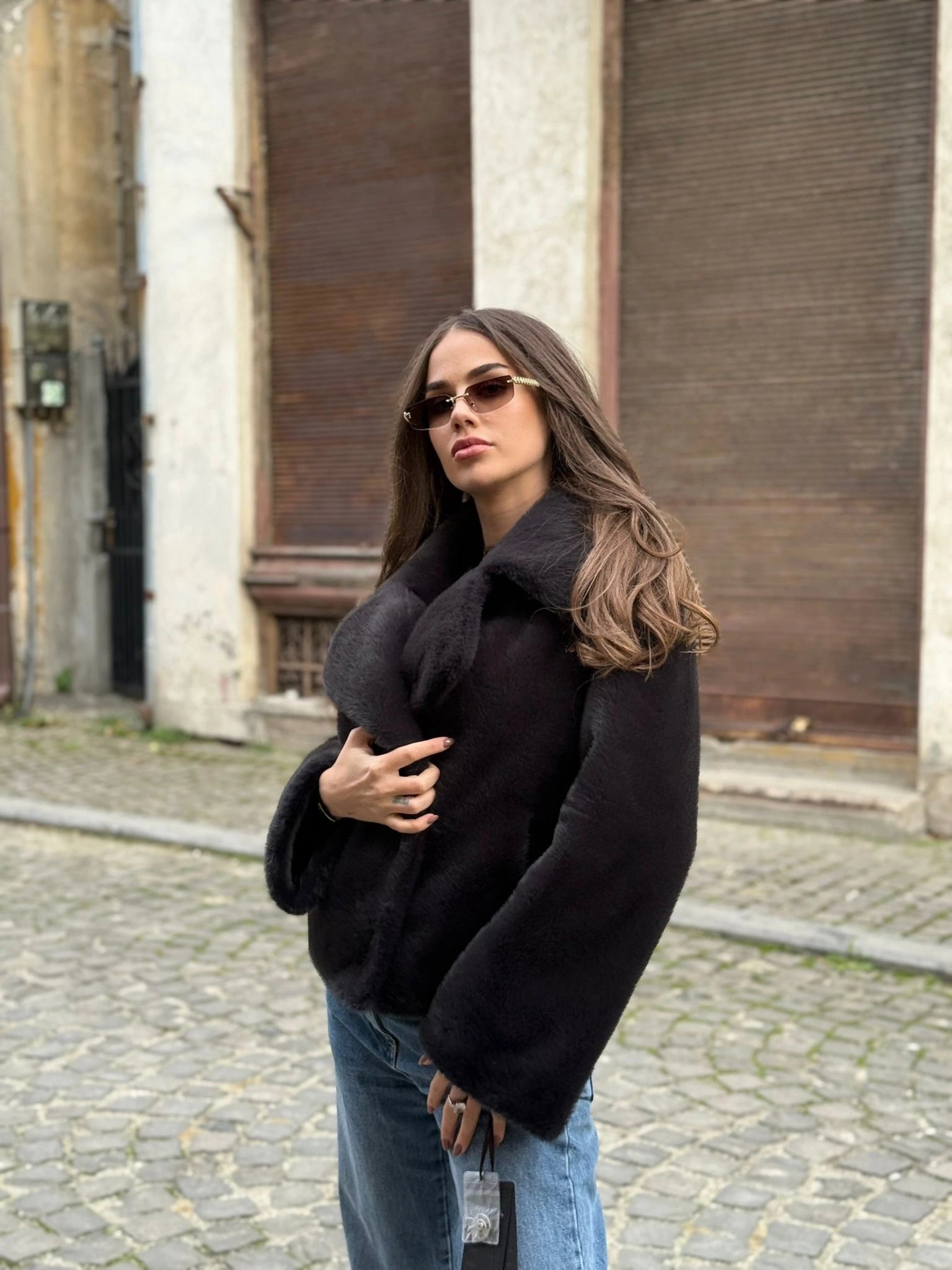 Haină scurtă din Alcantara Premium cu Vizon