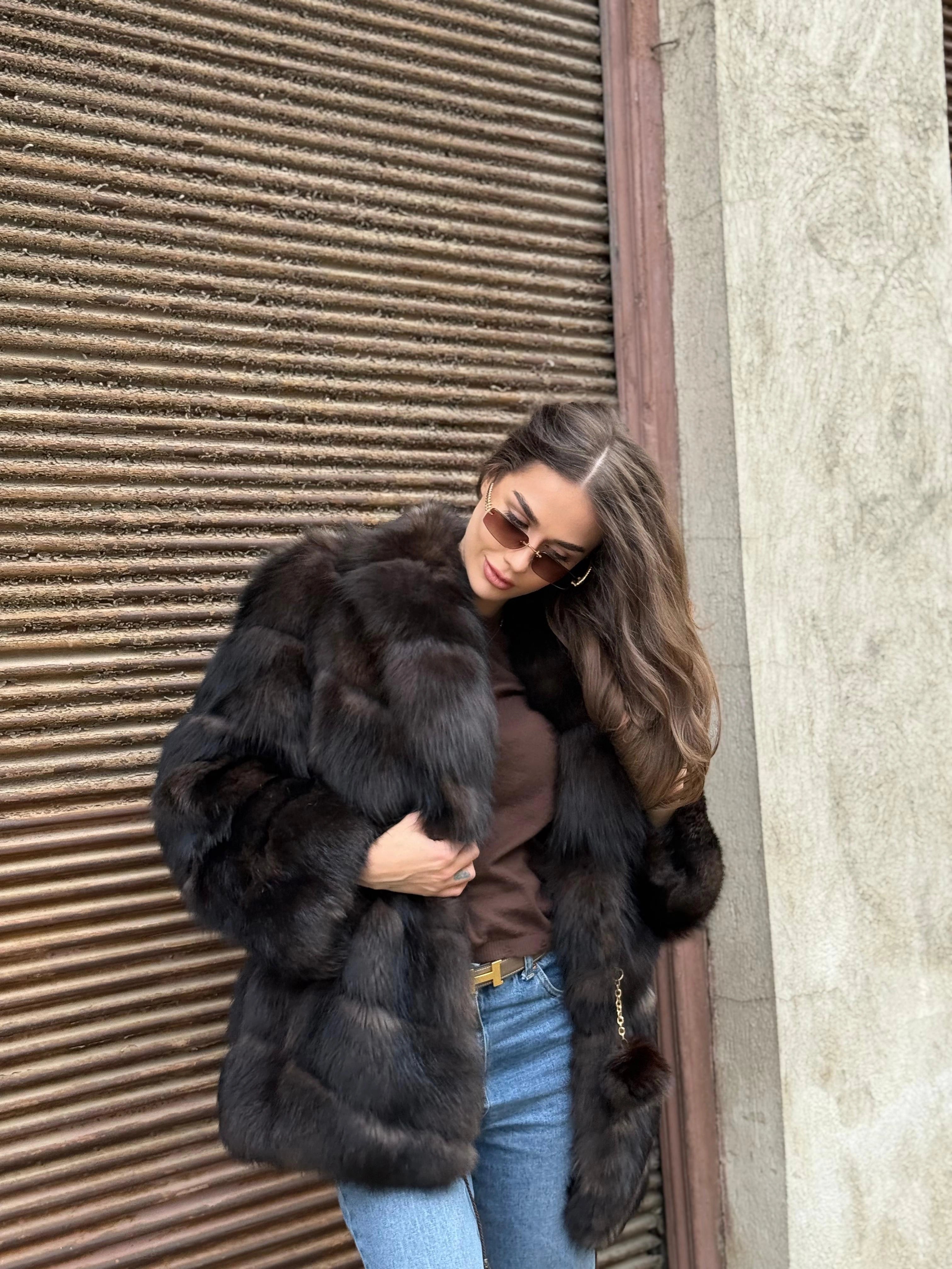 Haină din Blană Naturală de Zibelină Rusească