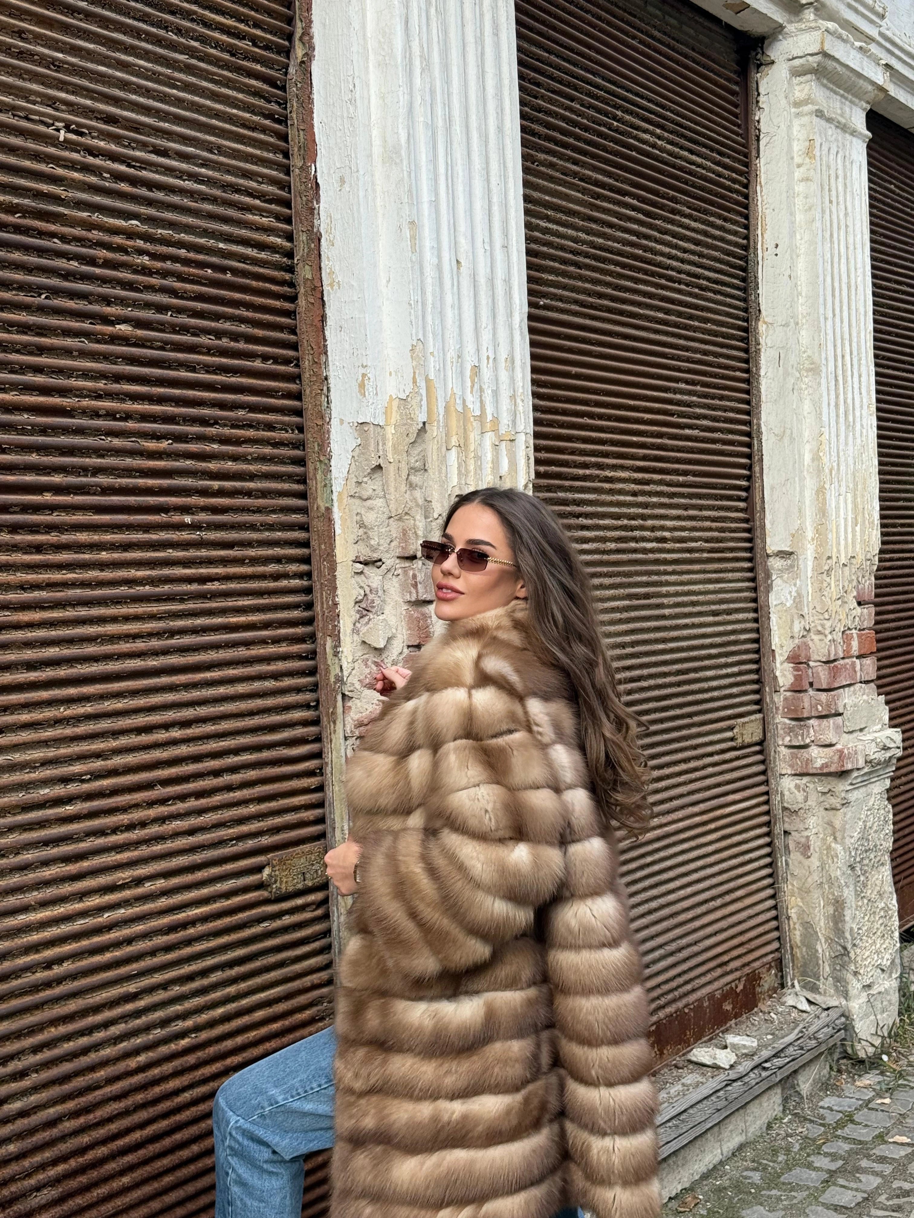 Haină din Blană Naturală de Zibelină Rusească