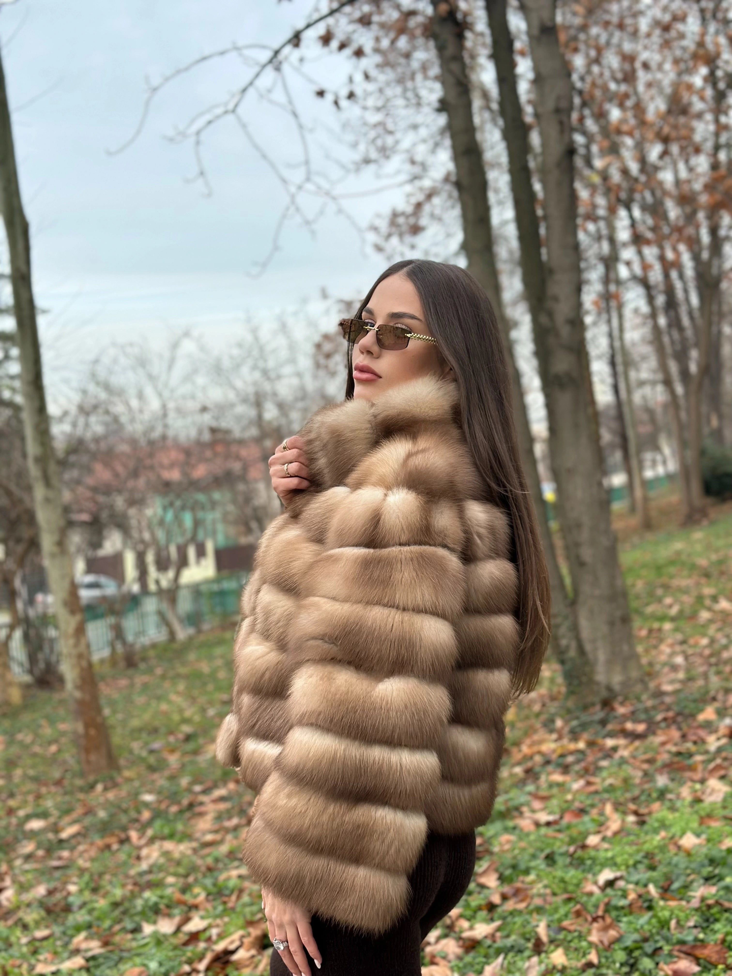 Haină din Blană Naturală de Zibelină Rusească