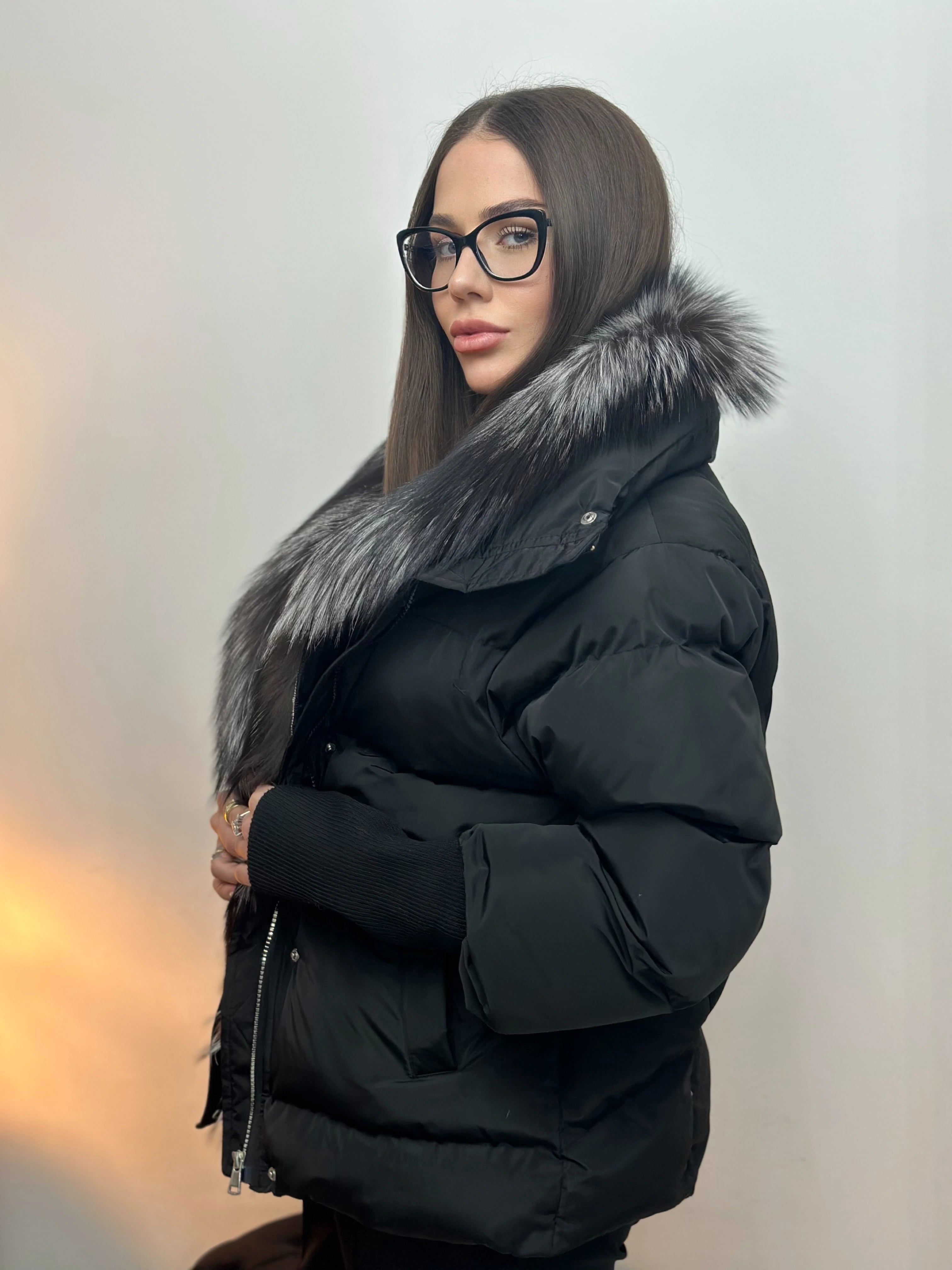 Geacă din fâș cu Blană Naturală de Vulpe