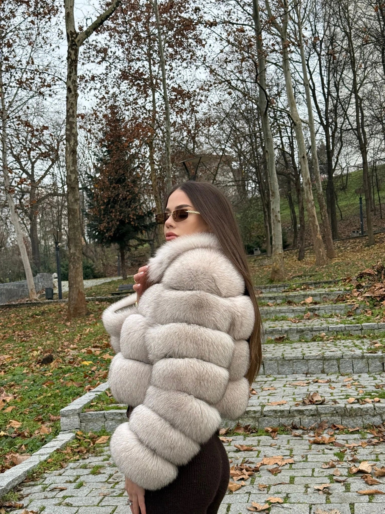 Haină din Blană Naturală de Vulpe Polară