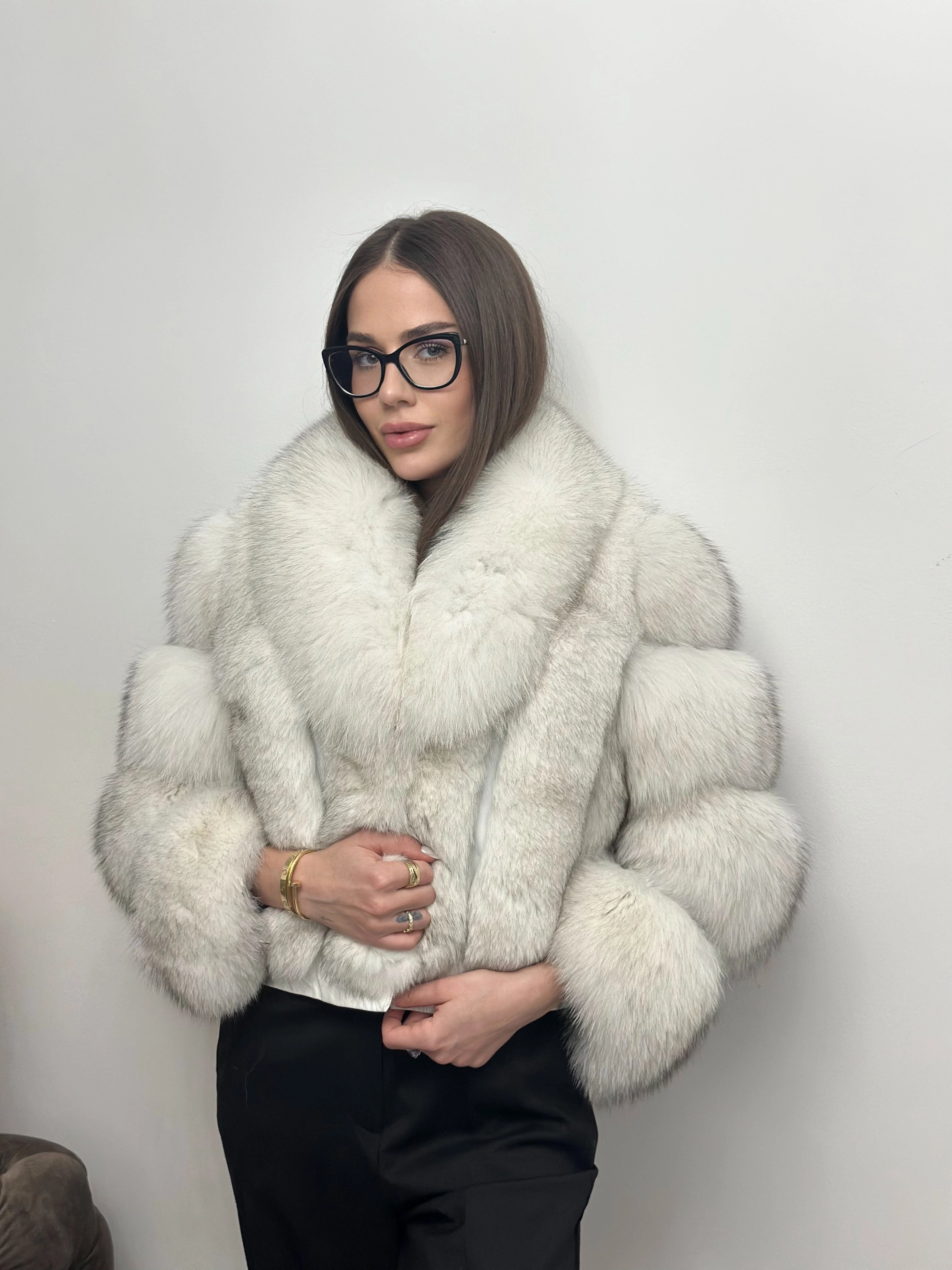 Blană Naturală de Vulpe Polară cu Rever